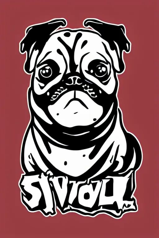 Image similar to Evil pug, the devil, sticker, blood thirsty, spawn of Satan, blood, evil, colorful, illustration, highly detailed, simple, smooth and clean vector curves, no jagged lines, vector art, smooth