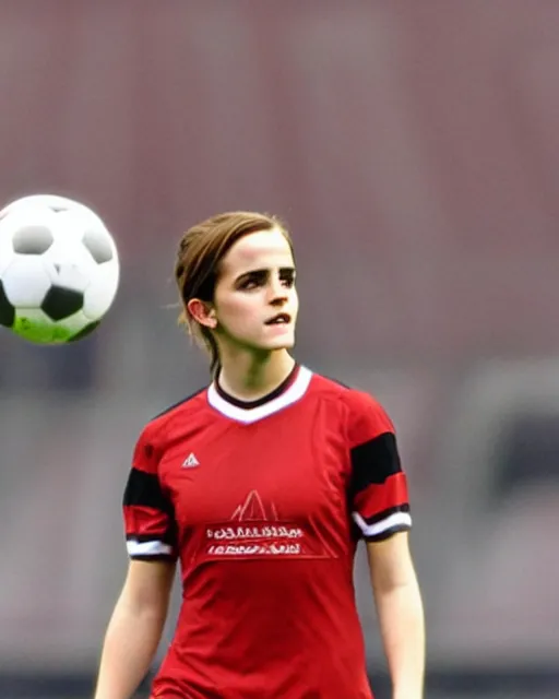 Image similar to a portrait of emma watson as a lokomotiv football player, hyper realistic