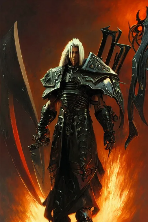 Image similar to sephiroth doom marine armor, portrait dnd, painting by gaston bussiere, craig mullins, greg rutkowski, yoji shinkawa