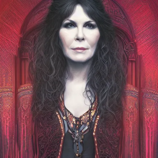 Prompt: a portrait of ann wilson of the band heart as a sorceress, urban motifs, intricate, elegant, highly detailed, digital painting, trending on artstation, concept art, smooth sharp focus, illustration, art by artgerm and greg rutkowski