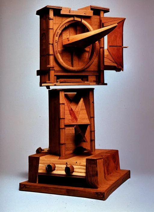 Image similar to realistic photo of a a wooden medieval astronomy appliance model equipment gadget made of wooden toy constructor 1 9 9 0, life magazine reportage photo, natural colors, metropolitan museum collection