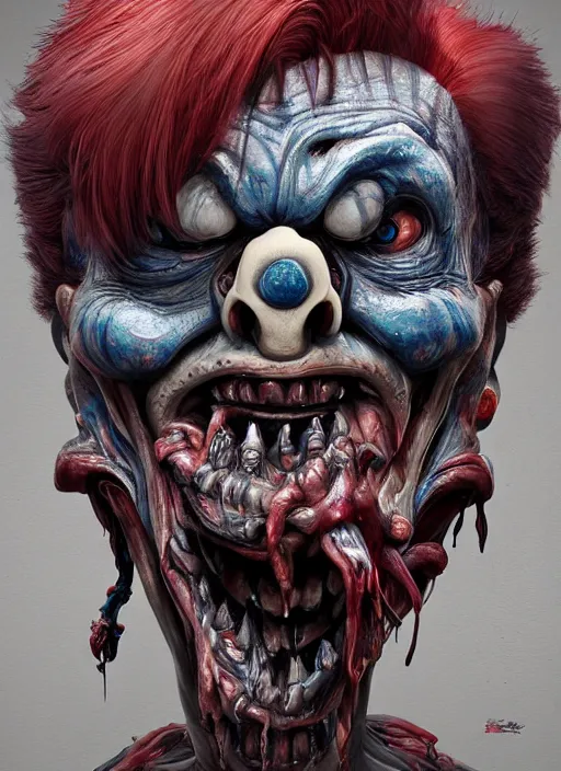 Image similar to evil horror clown, monster anatomy, ross tran, vivid colors, anatomical, highly detailed sculpture, intricate detailed, ommatidia, 8 k, cinematic atmosphere, post - processing