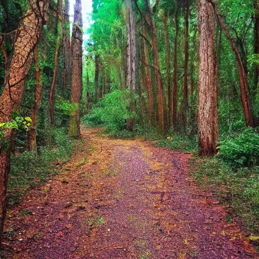 Image similar to never been to this part of the forest before. i have gone here to paint but what i ended up painting is following me back home.