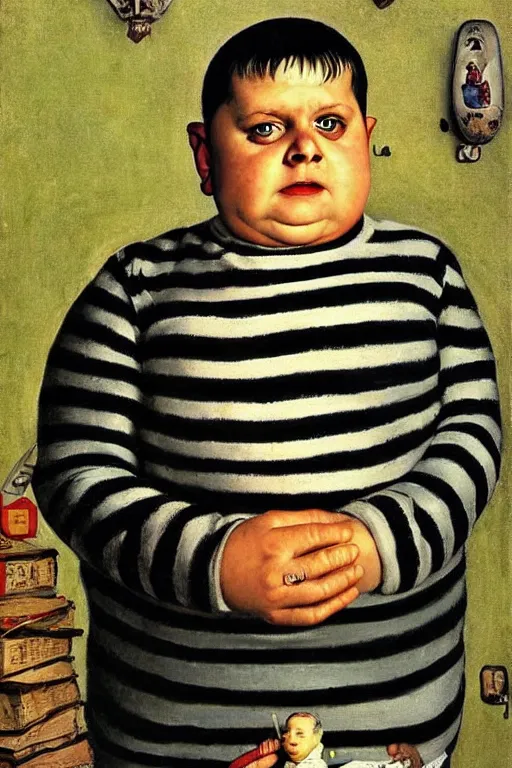 Prompt: pugsley addams from the addams family painted by norman rockwell