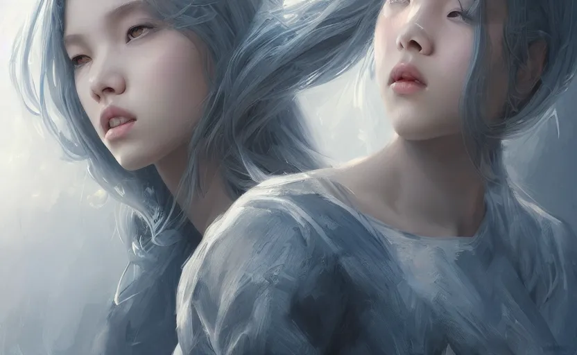 Prompt: jennie lisa blackpink, soft grey and blue natural light, crepuscular rays, intricate, digital painting, artstation, concept art, smooth, sharp focus, illustration, art by greg rutkowski and luis rollo and uang guangjian and gil elvgren, symmetry!