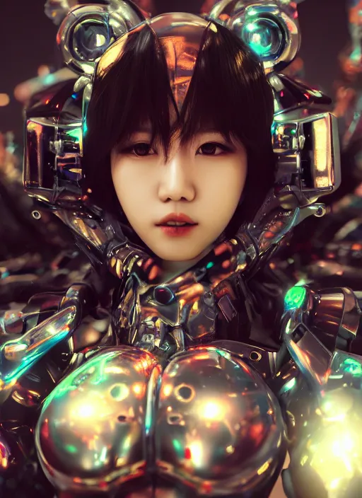 Prompt: a highly detailed portrait of a kpop idol mecha lady in spiked cyberpunk bioarmor trending on artstation by yoshitake amano, holographic undertones, 3 d cg, octane rendered, futuristic, 2 k aesthetic, dramatic lighting, 4 k