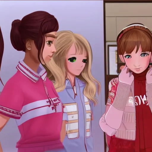 Image similar to a still of from the movie the royal tenenbaums crossover with the game doki doki literature club