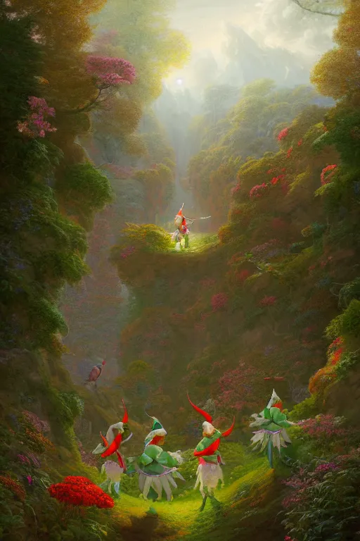 Image similar to a beautiful digital illustration painting elves among the flowers by benoit b. mandelbrot, steven belledin, martin johnson heade, lee madgwick, caspar david friedrich, and david rios ferreira. 8 k resolution trending on artstation concept art digital illustration