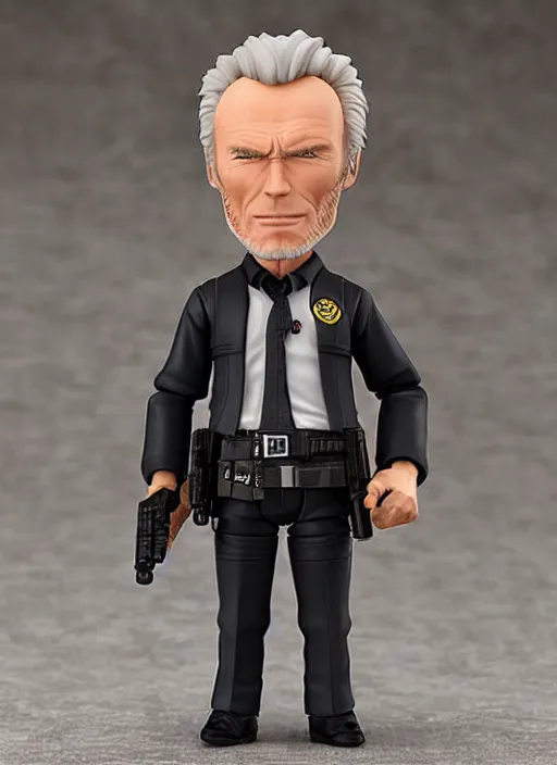 Image similar to clint eastwood, a nendoroid of clint eastwood is dirty harry figurine, realistic face, detailed product photo