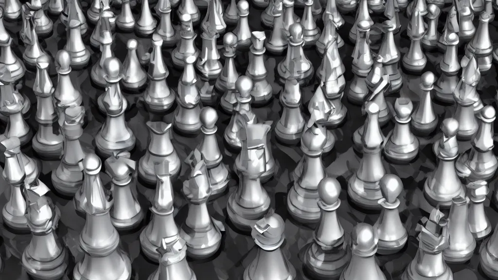 Image similar to 3d rendering, studio shot of full body portrait of metal chess pieces in a row, hyper realistic detailed, rim light