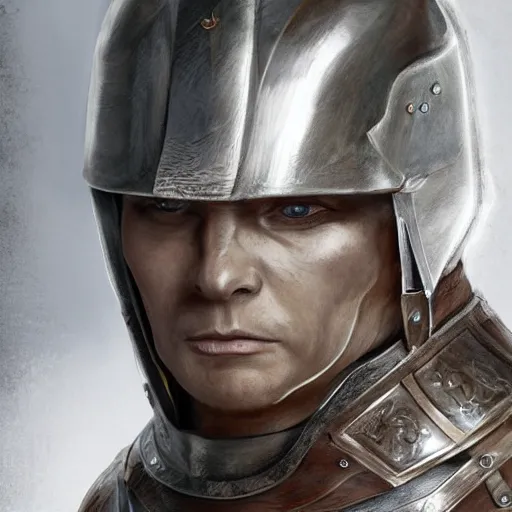 Image similar to concept art, 50 years old men, blonde, blue eyes, medieval leather armor, no helmet, high detail, digital art, realistic