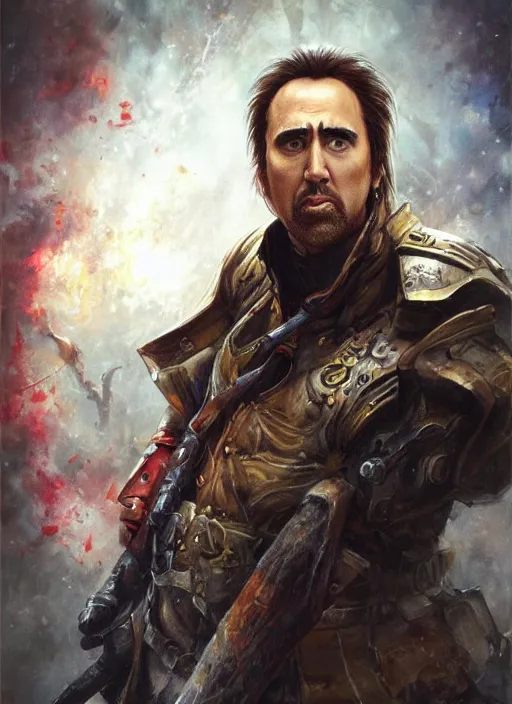 Image similar to nicholas cage as a ranger painted by raymond swanland