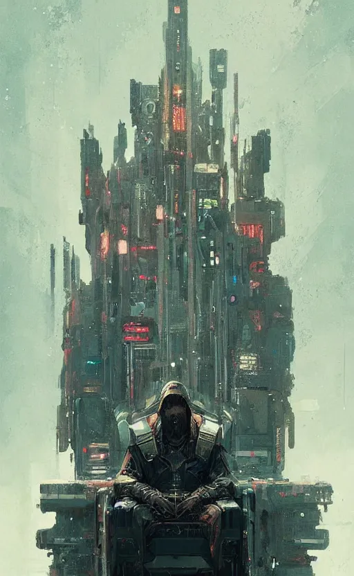 Image similar to « beautiful comic style painting of cyberpunk king on the throne by greg rutkowski, very detailed »