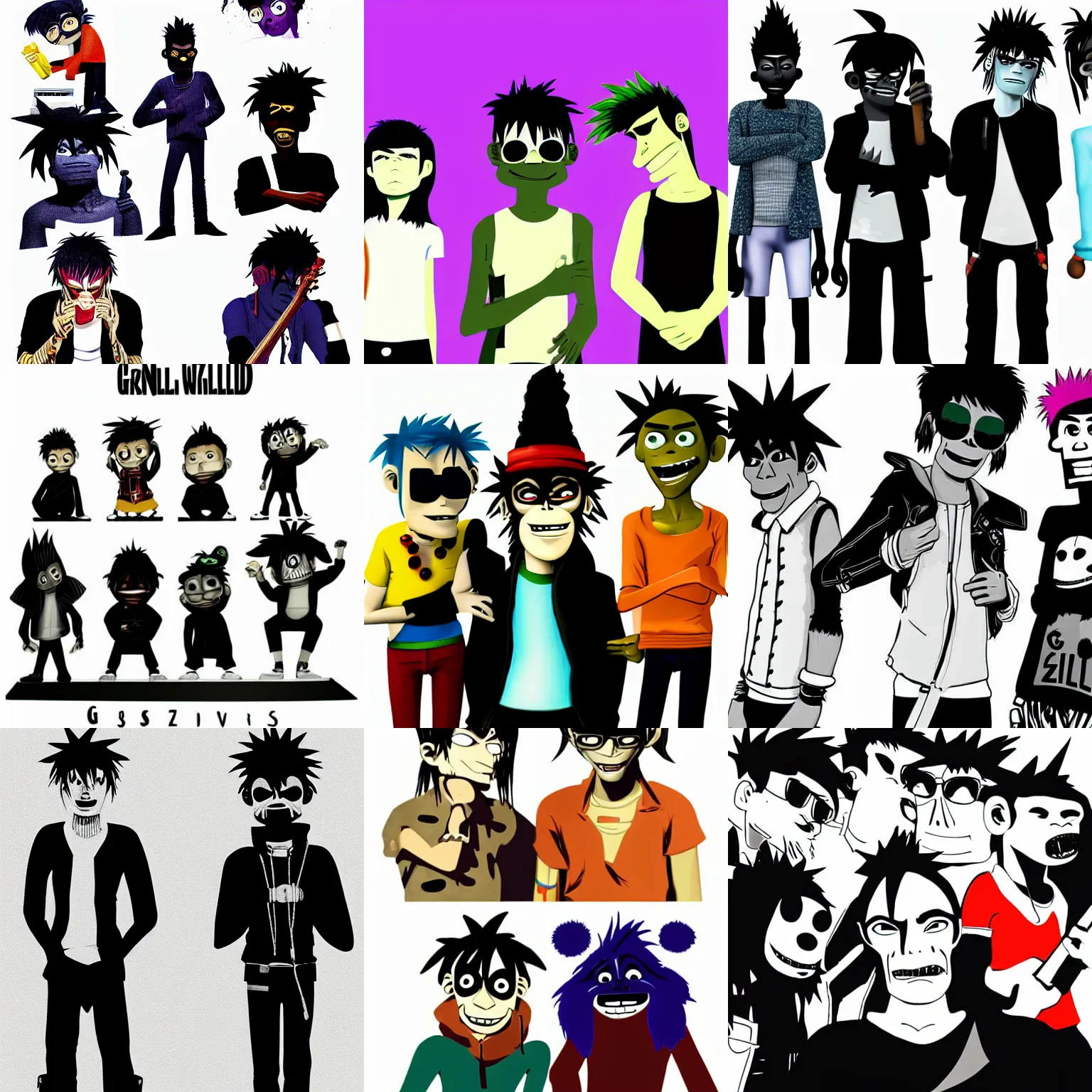 Prompt: gorillaz on a white background