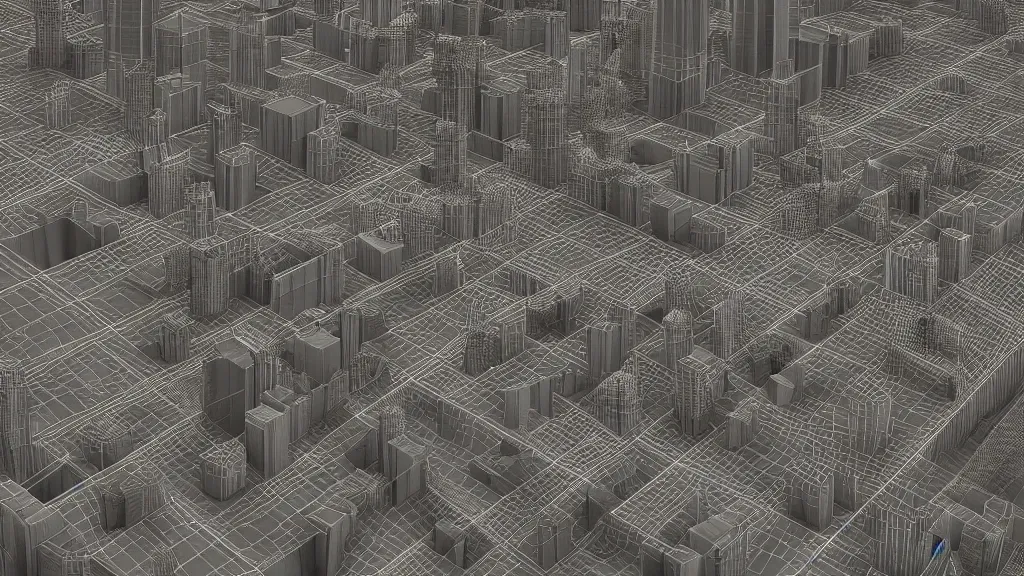 Image similar to 3 d fractal cityscape at night, ambient occlusion, octane render