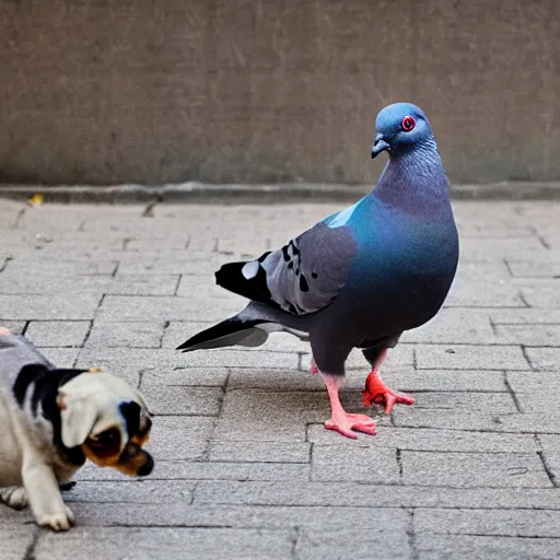 Image similar to a pigeon with a dog head, photography