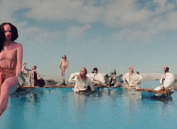 Image similar to still from a music video by matthew barney and wes anderson, anamorphic lens, kodakchrome : : 8 k