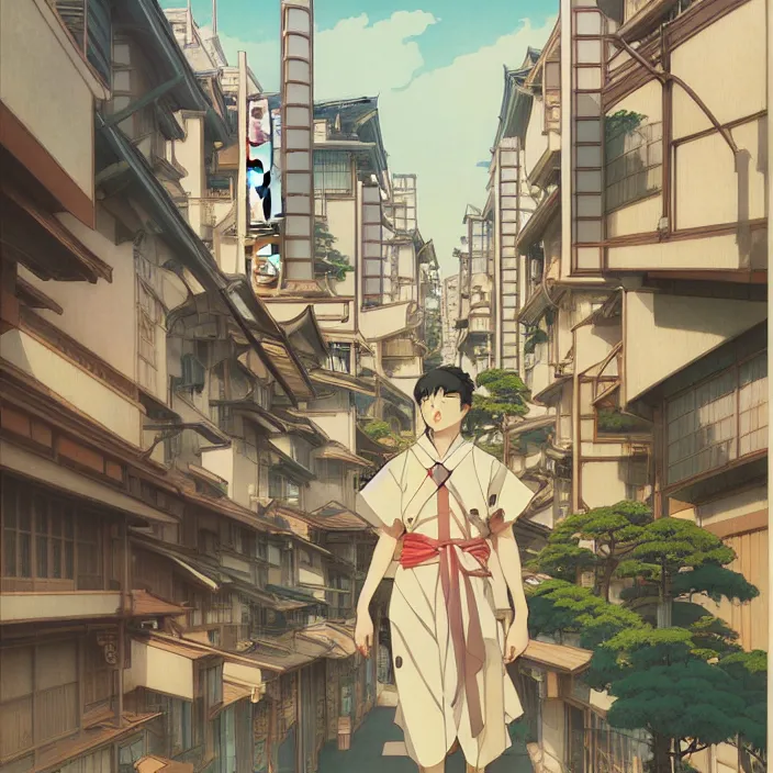 Prompt: japanese modern city, spring, in the style of studio ghibli, j. c. leyendecker, greg rutkowski, artem