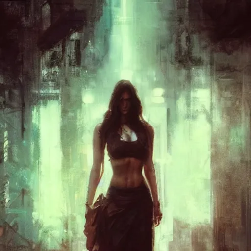 Image similar to megan fox, hyperrealistic portrait, bladerunner street, art of elysium by jeremy mann and alphonse mucha, fantasy art, photo realistic, dynamic lighting, artstation, poster, volumetric lighting, very detailed face, 4 k, award winning