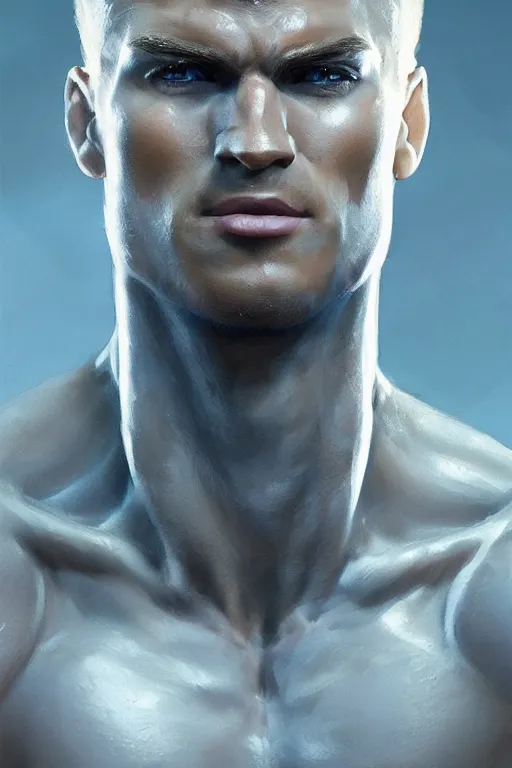 Image similar to Incredibly handsome muscular man with chiseled jawline, blonde hair, blue eyes by Nuri iyem, James gurney, James Jean, Greg Rutkowski, highly detailed, trending on artstation, artstationHD, artstationHQ, 4k, 8k