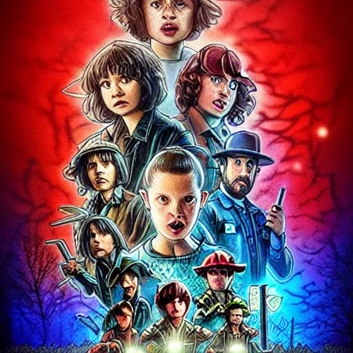 prompthunt: Stranger Things Season 5 Poster, high resolution, hyper  detailed, intricate, photorealistic, all cast members, netfilx !n-9