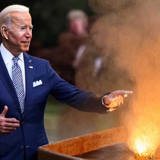 Prompt: joe biden standing over a bubbling and glowing magical pot