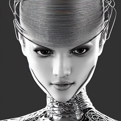 Prompt: the portrait of an elegant, sophisticated, fashionable robotess idol, an ultrafine illustration of young half arab zendaya mix by kim jisu, intricate linework, neon wiring, fashion, porcelain skin, unreal engine 5 highly rendered, global illumination, radiant light, detailed and intricate environment, by rutkowski, artgerm, marvel comics