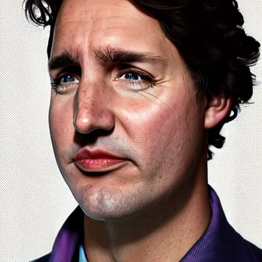 Image similar to 💄 🤡 a portrait of Justin Trudeau by Martin Schoeller, photorealistic, global lighting