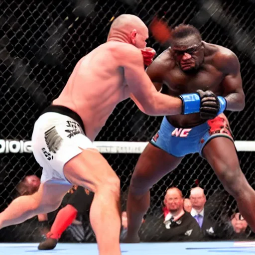 Image similar to Joe Rogan fighting versus Francis Ngannou