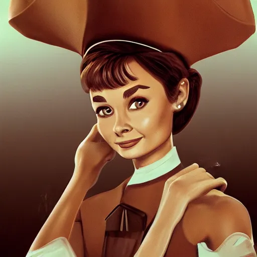 Image similar to Audrey Hepburn as a fry cook, high resolution fantasy concept art, intricate details, soft lighting