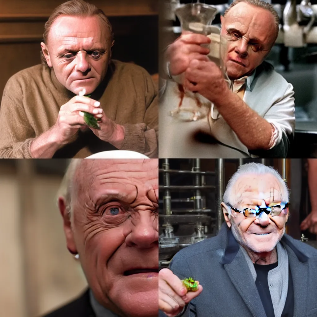 Prompt: Anthony Hopkins enjoying some fava beans and a nice chianti