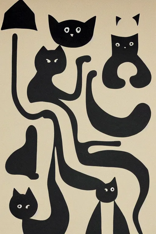 Image similar to mid century modern art cats shapes by bernard simunovic