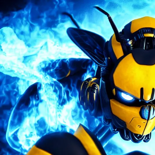 Prompt: still photo of bumblebee with fire in its eyes, insect photography, highly detailed, photorealistic portrait, bright studio setting, studio lighting, crisp quality and light reflections, unreal engine 5 quality render