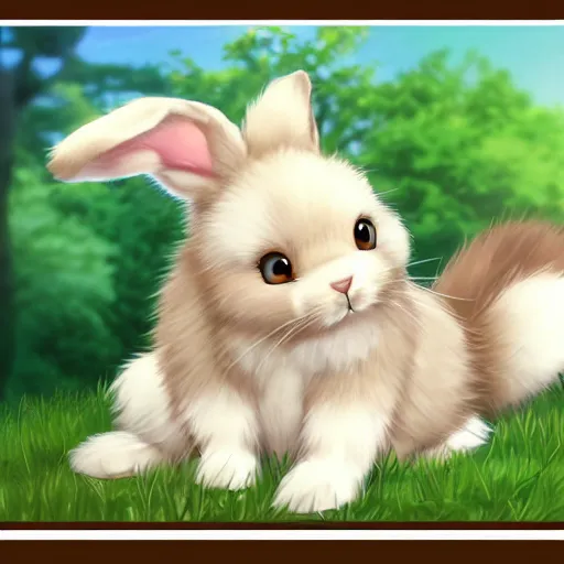 Prompt: cute furry bunny, green eyes, light brown fur, light hair, anime, wlop