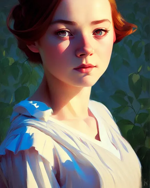 Image similar to stylized portrait of an artistic pose, composition, young anne with an e, anne shirley, realistic shaded, fine details, realistic shaded lighting poster by ilya kuvshinov, magali villeneuve, artgerm, jeremy lipkin and michael garmash and rob rey