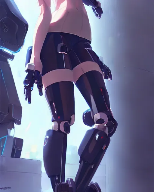 Image similar to a large cute thicc futurstic robotic girl, large thighs, sleek design, cyberpunk, by makoto shinkai an krenz cushart