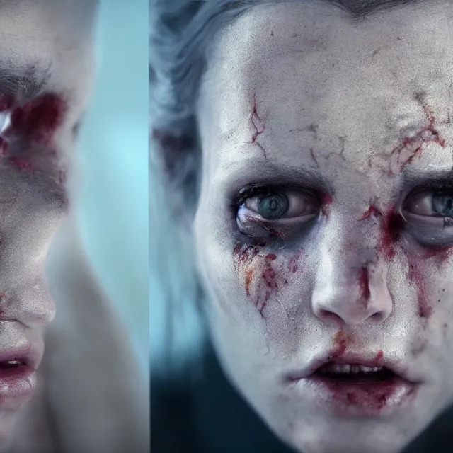 Image similar to hyper realistic portrait zombie cinematic, redshift, vray, octane