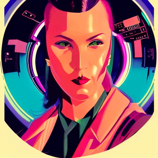 Image similar to cyberpunk Art Deco portrait, realistic Syd Mead style