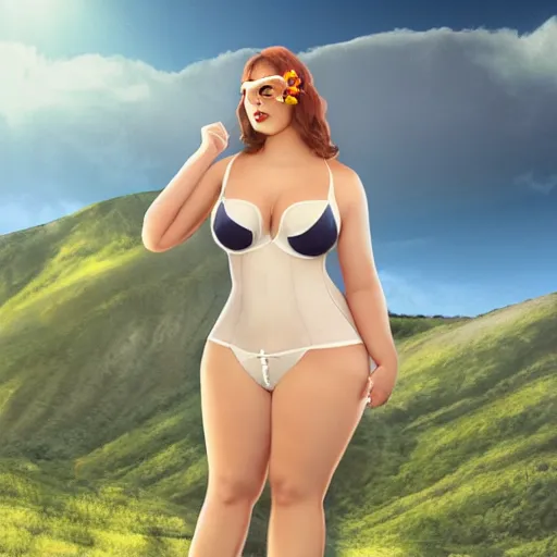 Prompt: realistic attractive curvy cyclops woman wearing lingerie standing in a mariuhana landscape