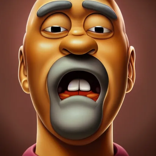 Image similar to realistic portrait of homer simpson drooling with his mouth wide open, by artgerm