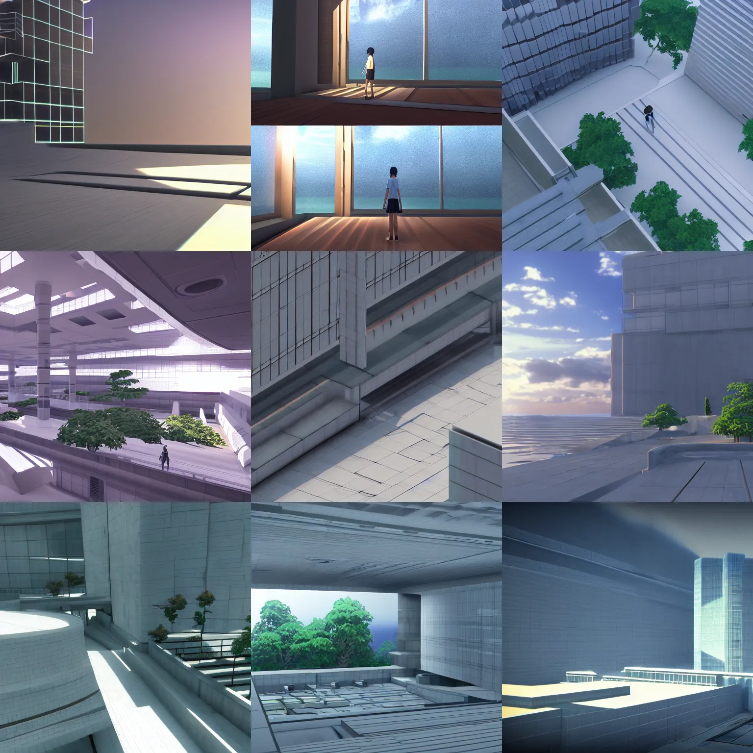 Prompt: blender render fourth infinite makoto shinkai scenery dimension modern architecture