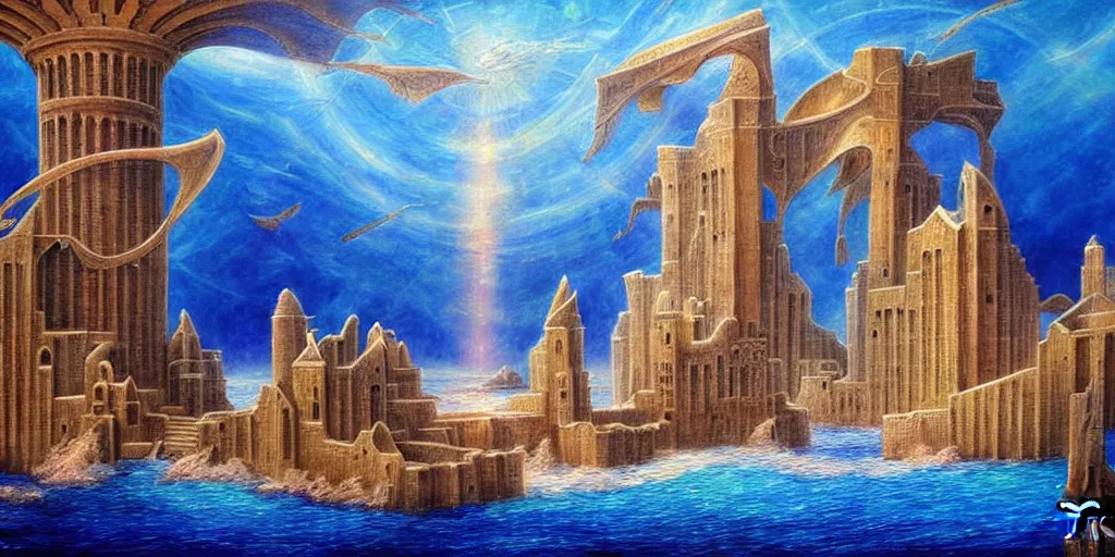 Image similar to atlantis architectural marvels, realistic fantasy art painting