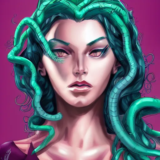 Image similar to medusa painting, comic style, seductive, dynamic lighting, artstation, detailed, blurred background