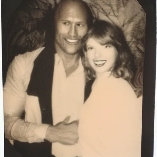 Prompt: found polaroid of my parents who look exactly like Taylor Swift and Dwayne Johnson