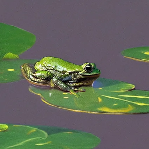 Prompt: !!! sticker!!! close - up of a frog in the water lilies, highly detailed, digital art, matte painting, sharp focus, matte painting, by isaac levitan, monet, asher brown durand,