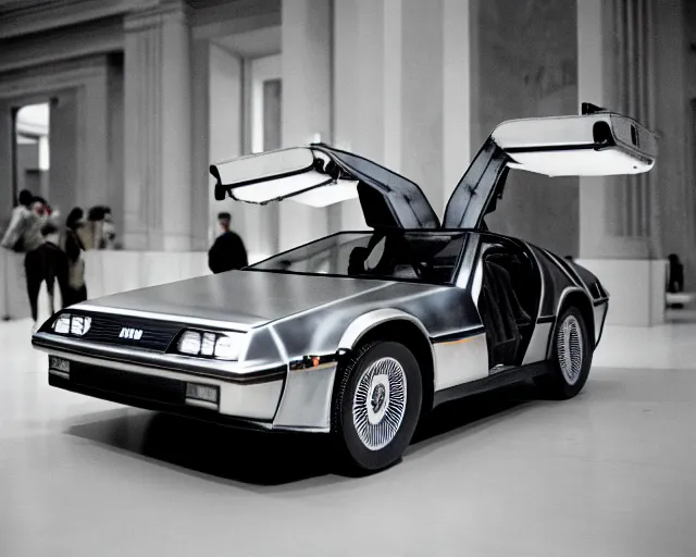 Prompt: marble statue of delorean in louvre, circa 1 9 8 4