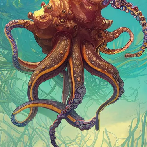 Prompt: portrait painting of an playful octopus, underwater, excellent lighting, ultra realistic, concept art, intricate details, extremely detailed, photorealistic, octane render, 8 k, unreal engine. art by artgerm and dan mumford and alphonse mucha and studio ghibli