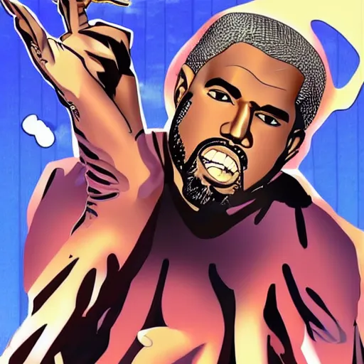 Prompt: kanye west on a cover of jojo's bizzares adventure manga