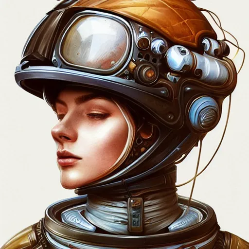 Prompt: portrait of a young rugged astronaut, awesome helmet, D&D, fantasy, intricate, elegant, highly detailed, digital painting, artstation, concept art, matte, sharp focus, illustration, art by Anna dittmann