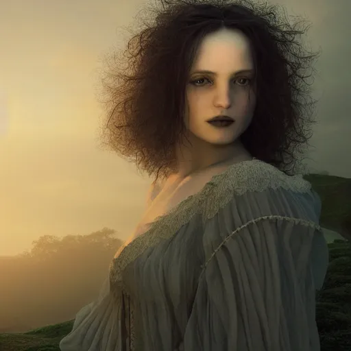 Image similar to portrait of a stunningly beautiful gothic female in soft dreamy light at sunset, by edward robert hughes, annie leibovitz and steve mccurry, david lazar, jimmy nelsson, breathtaking, 8 k resolution, extremely detailed, beautiful, establishing shot, artistic, hyperrealistic, beautiful face, octane render